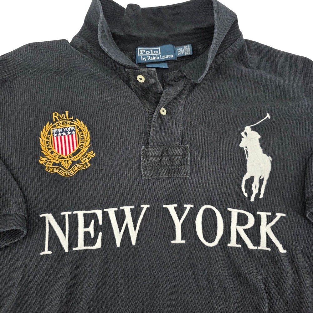 Polo Ralph Lauren Polo Shirt Mens XXL New York Cotton Custom Fit Black Heritage